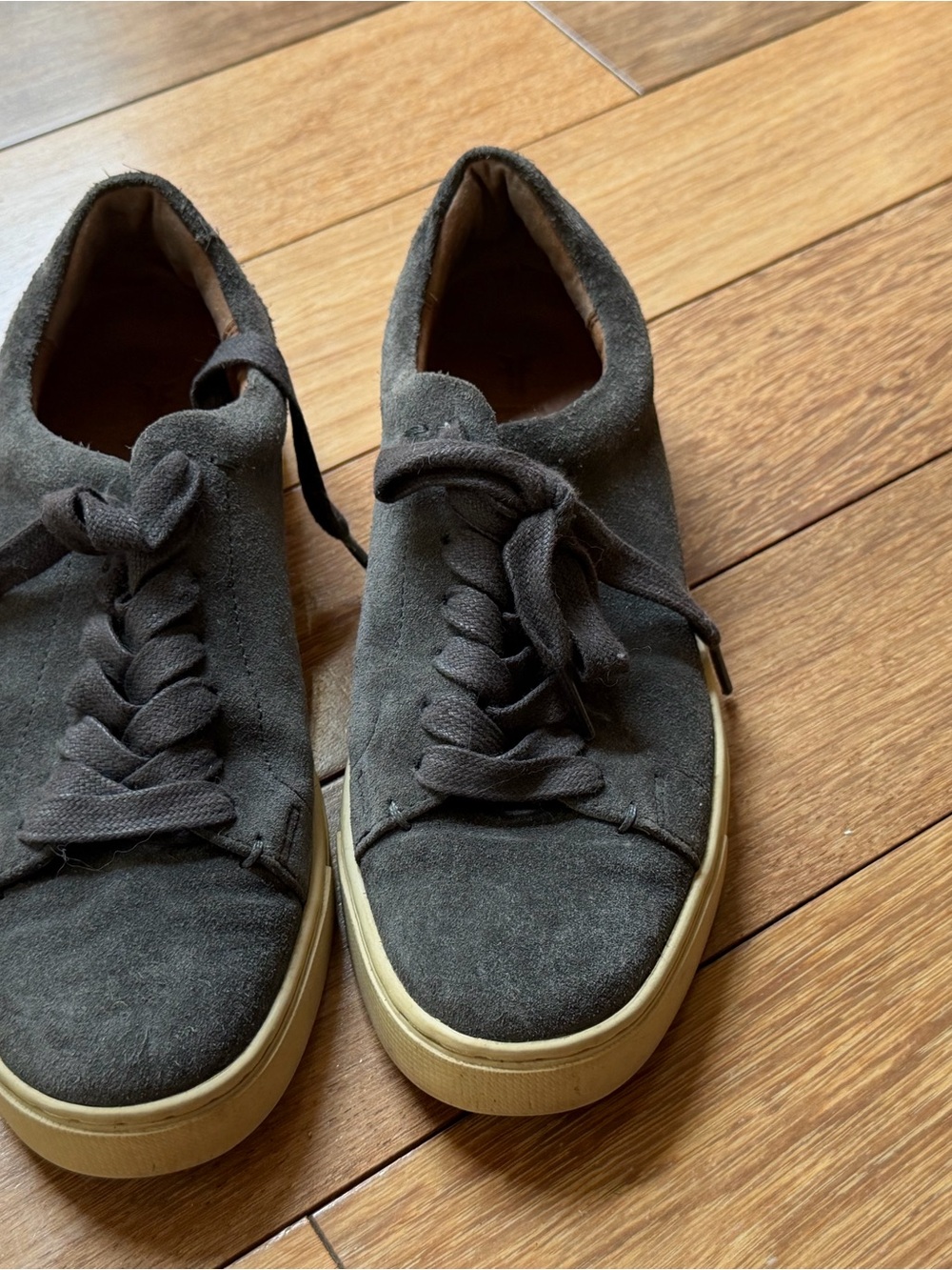 Frye Dark Gray Suede Lace-Up Flats with Cream Sole